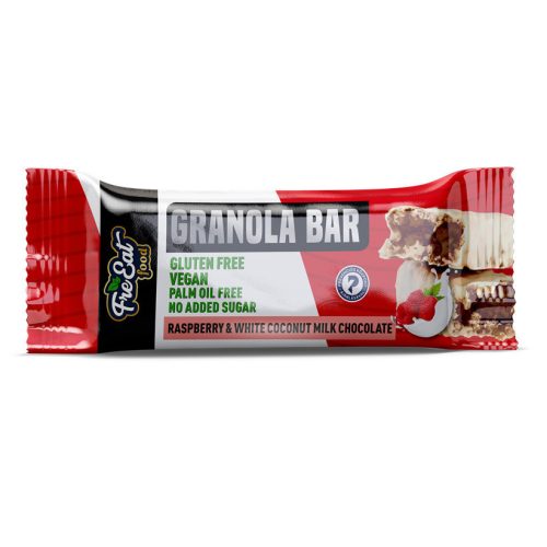 Dia-Wellness - FreEat Food Málnás Granola Bar kókusztejes fehér csokoládéval mártva 50g